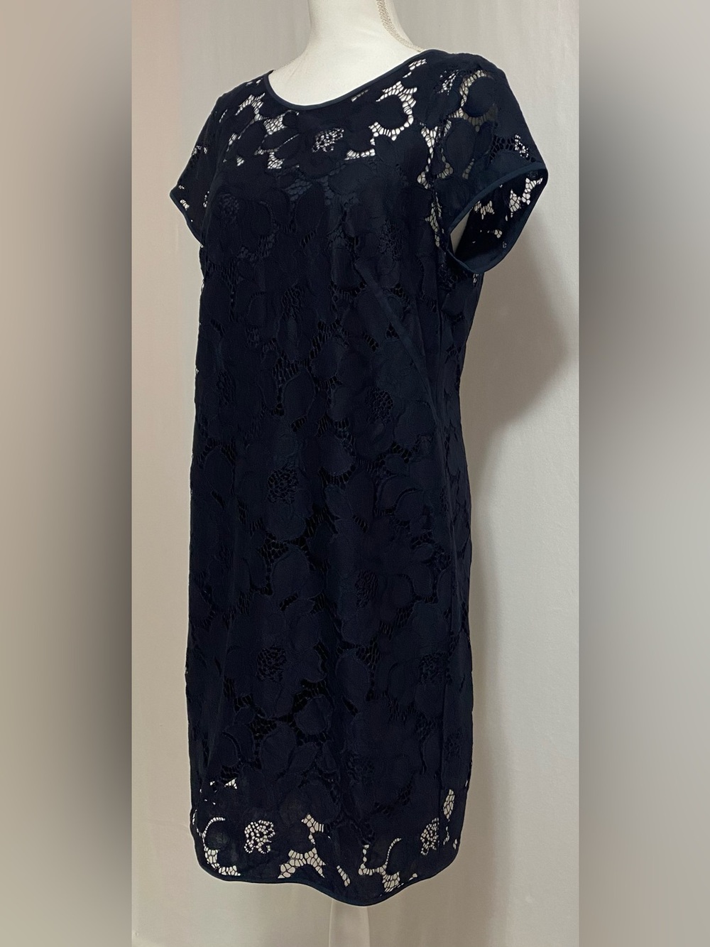 LOFT Navy Floral Lace Shift Dress